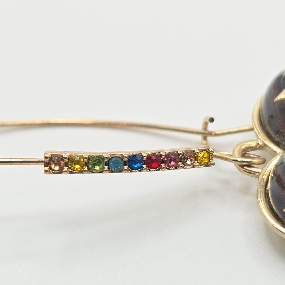 Betsey Johnson "One Love" Rainbow Heart Dangle Earrings Gold Stars Rhinestones - Picture 8 of 10